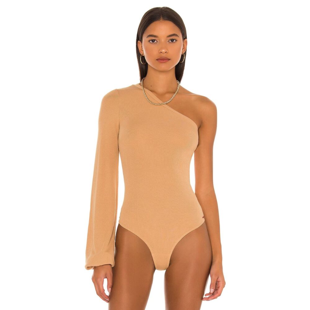 n:PHILANTHROPY Dottie Bodysuit One Shoulder Long Sleeve Iced Coffee NWT Large